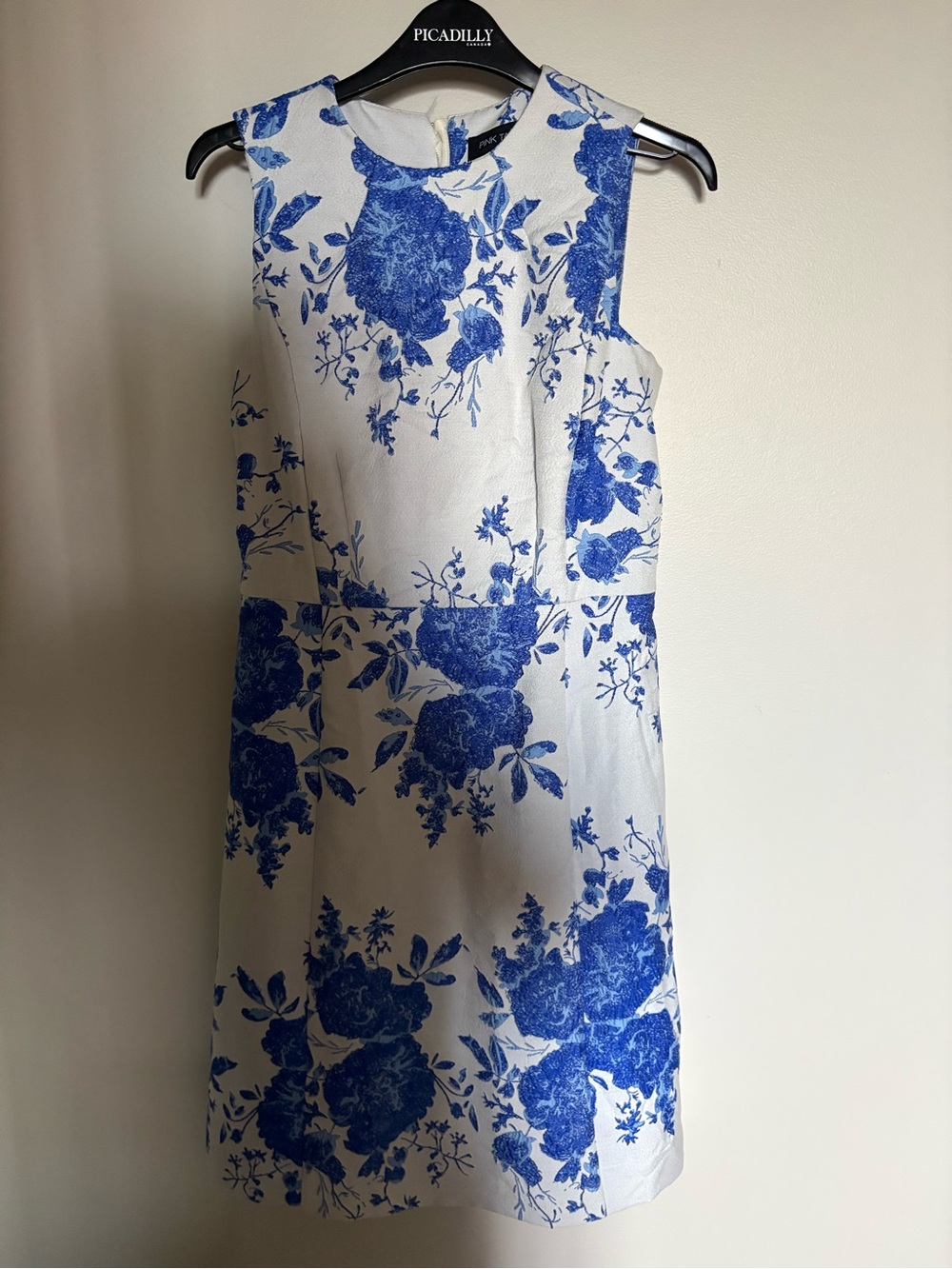 Pink Tartan White Mini Dress with Blue Floral Print